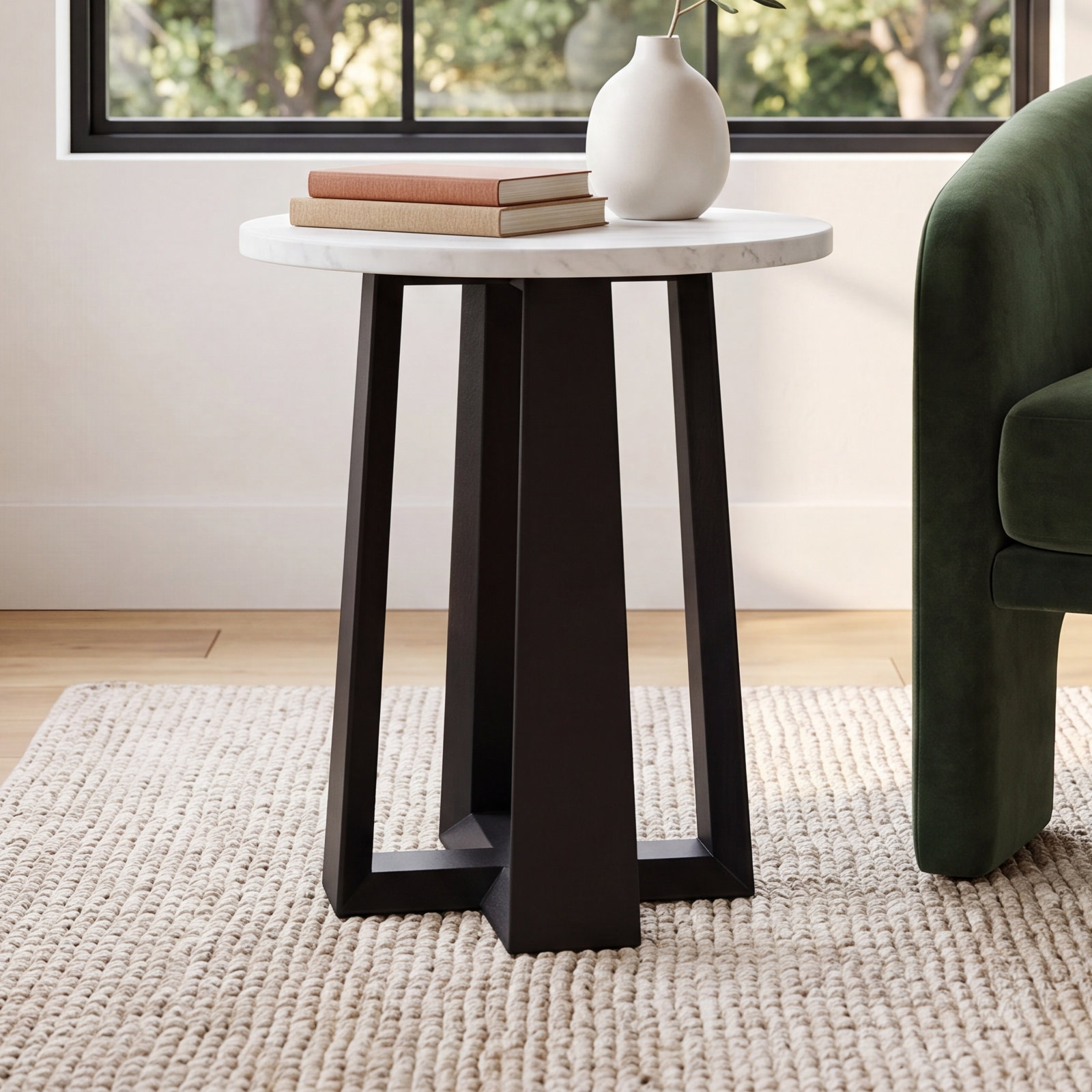 Baudelaire End Table, Black, White Gray Marble