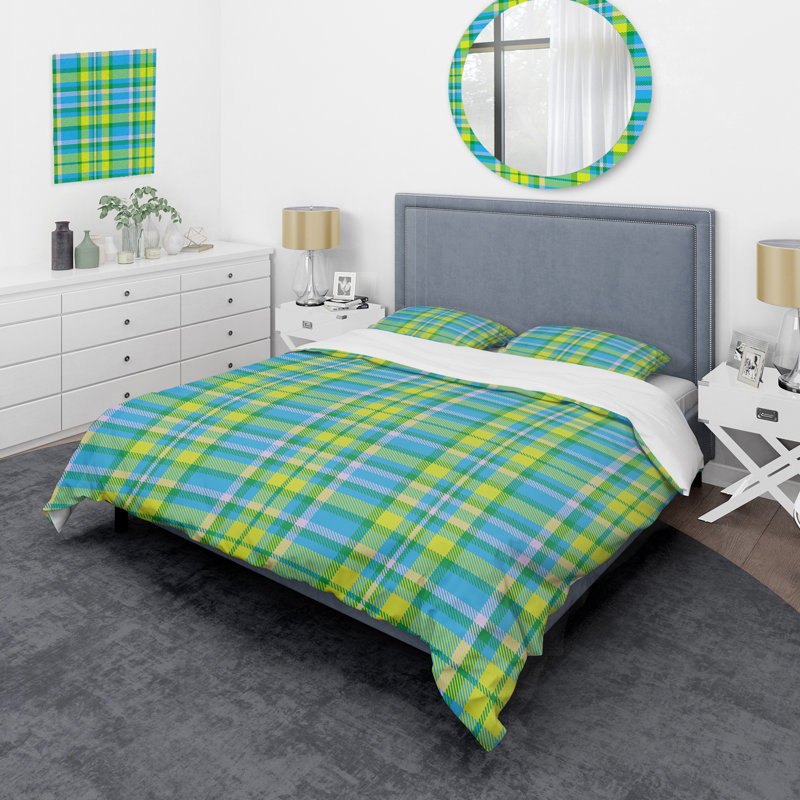 Green Checked Tartan Polyester Gingham Duvet Cover