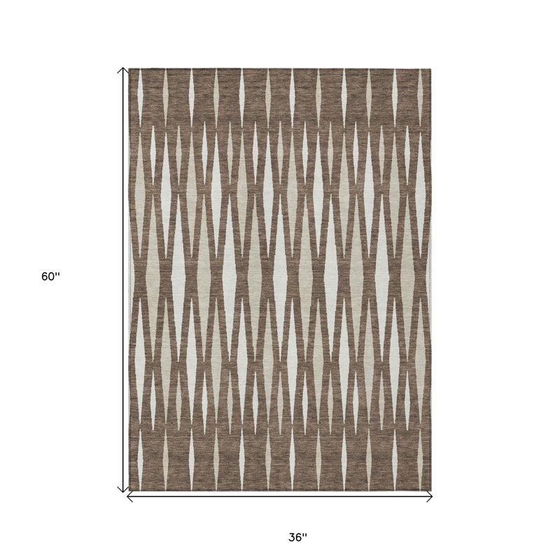 Tapis intérieur / extérieur géométrique lavable 3 pi x 5 pi brun et ivoire