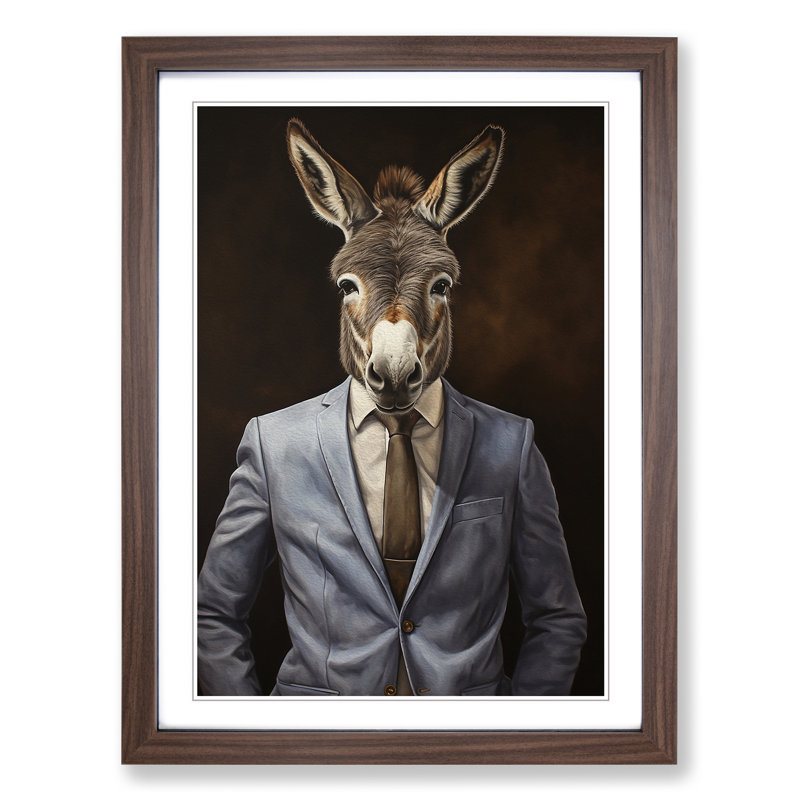 XYZ-FRM-V1223-538 Donkey In A Suit Painting No.2 - Single Picture Frame Print on Wood, 34cm H x 25cm W x 2cm D, Walnut