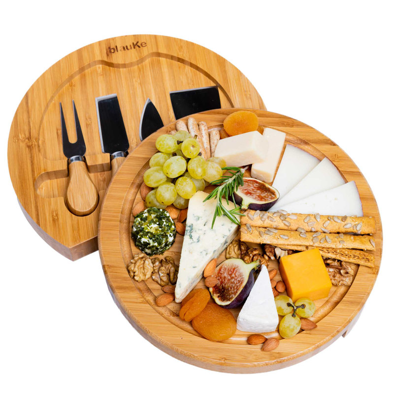 Bamboo Cheese Board and Knife Set 10inch Diameter