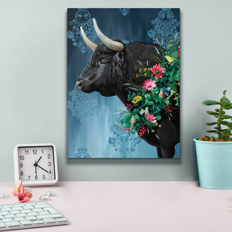  Art mural en toile «Black Bull» par Heather Gauthier, 12 po x 16 po, H 16 po x l 12 po