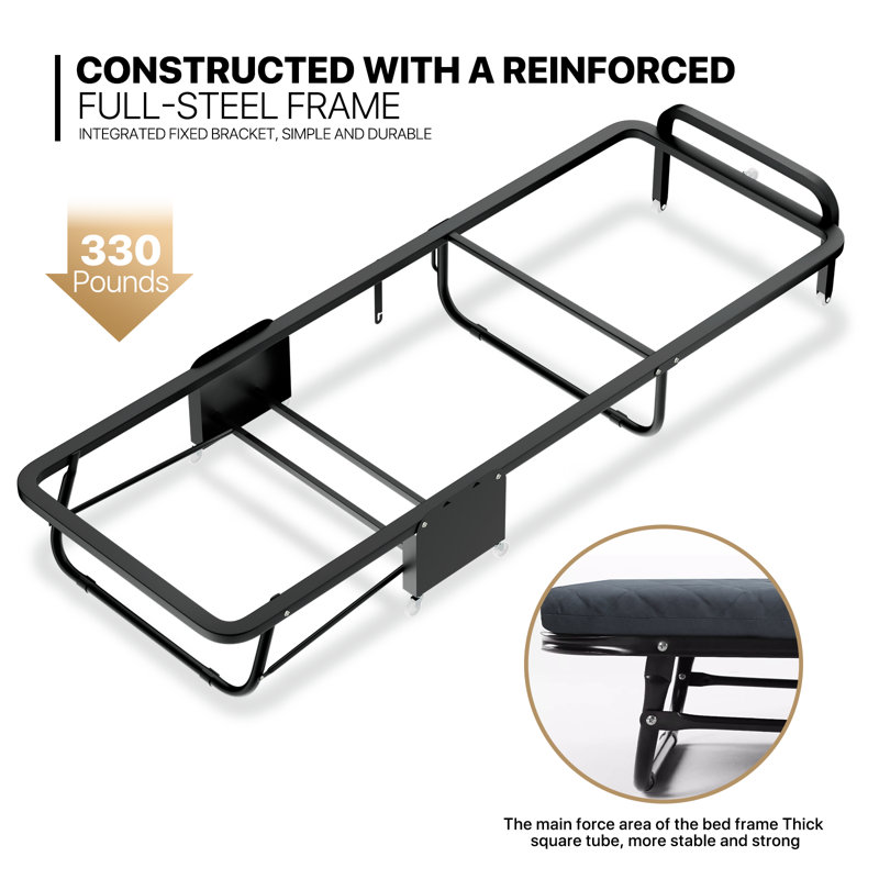 Dark Grey Adjustable Metal Frame Rollaway Bed with Foam Mattress