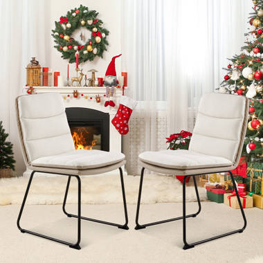 Mid-Century Metal Dining Chair Weave Seat (Set of 2) Mistana Frame Color: White