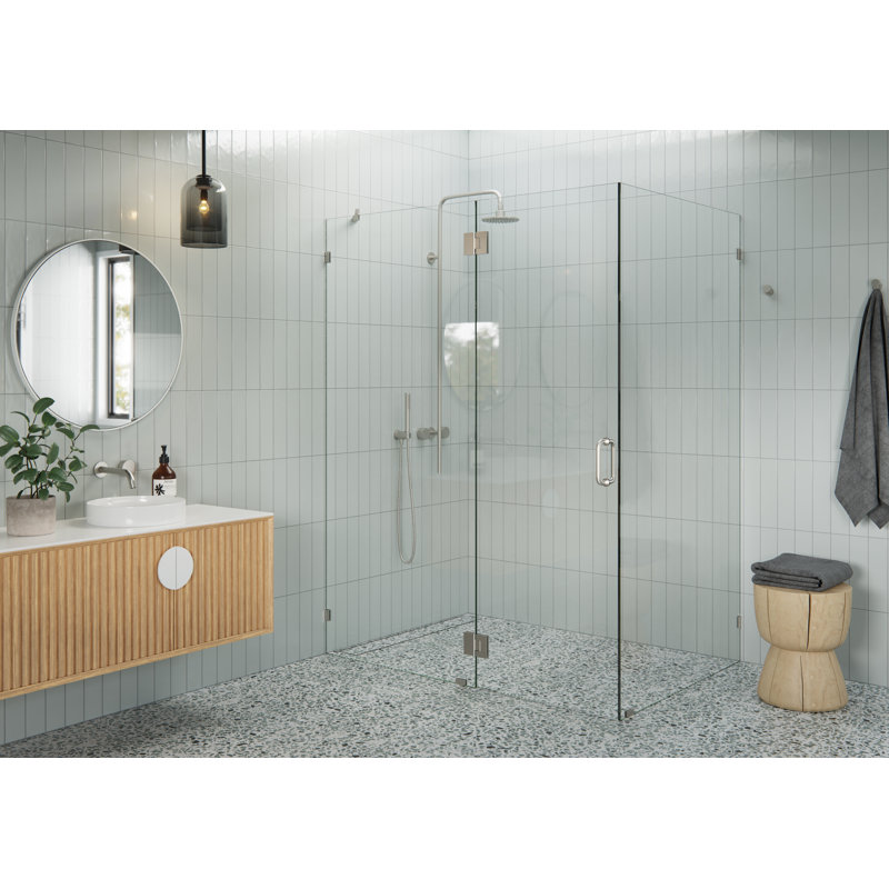 Halo 58 in. x 39 in. x 78 in. 90-degree Fully Frameless Glass Hinged Shower Enclosure, Brushed Nickel