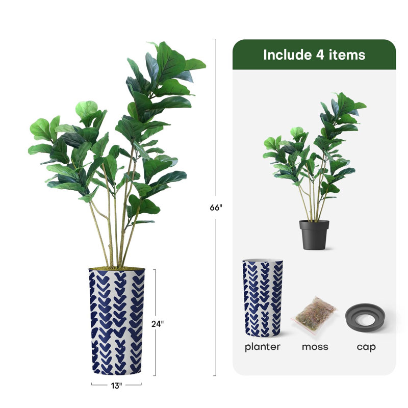 Arbre artificiel en pot moderne Ficus Lyrata, Tique bleue