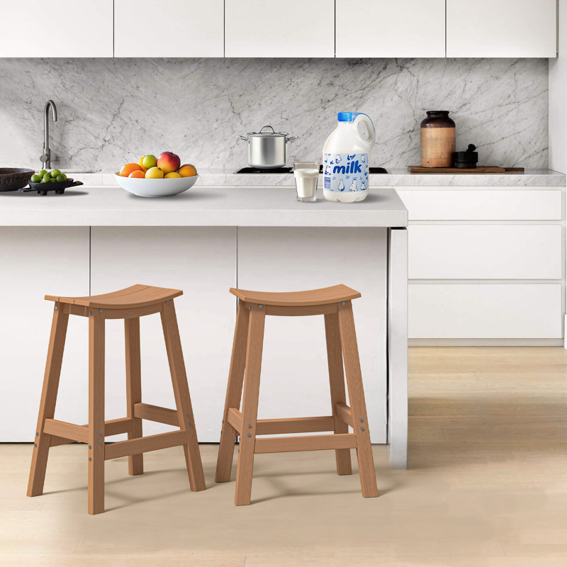 Wood-Look HDPE Bar Stool, Teak