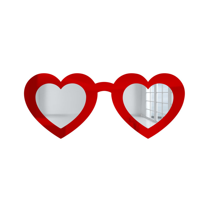 Heart Eye Sunglasses Mirrored Wall Decor, 12" H x 24" W, Red/Silver