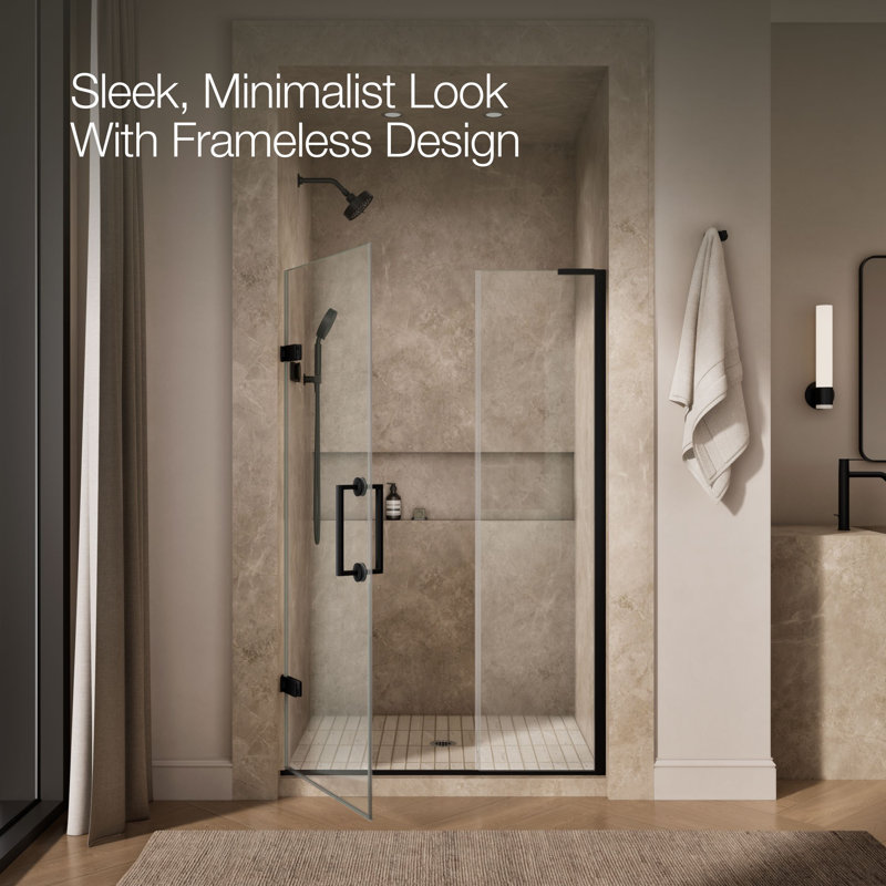 Components 71-1/2-In X 46-3/4-In Frameless Pivot Shower Door With 3/8-In Crystal Clear Glass And Back-To-Back Vertical Door Pulls