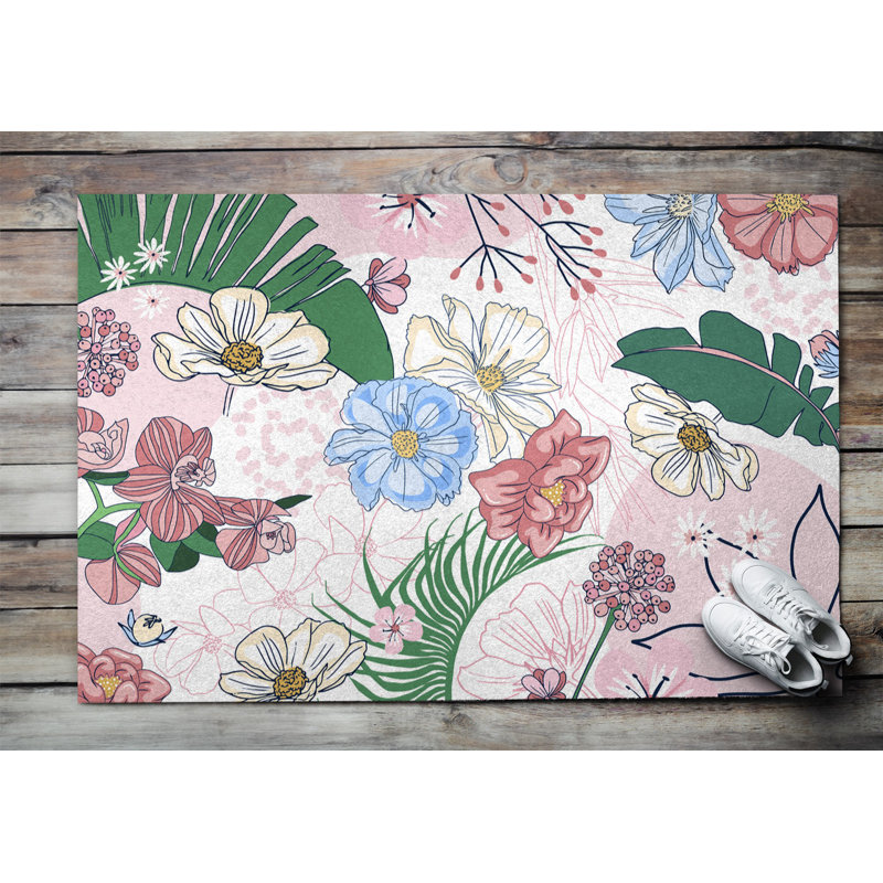 Non-Slip Floral Outdoor Doormat