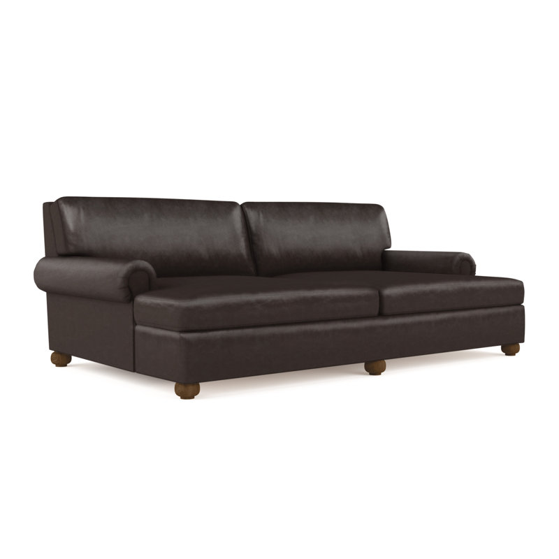 Leroy Rolled Panel-Arm Daybed with Bun Feet, Vintage Leather Chocolate, Weathered