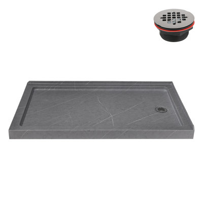 Base de douche en acrylique gris mat avec drain à droite 60 po x 36 po Streamline