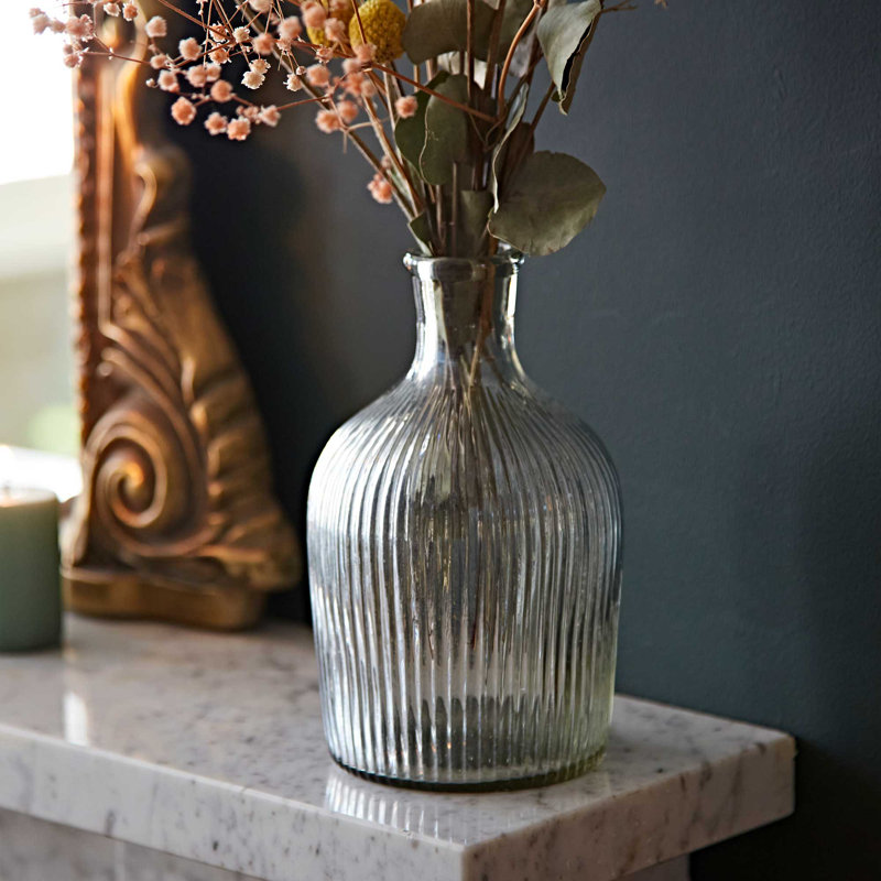 Large Rippled Glass Bottle Vase
