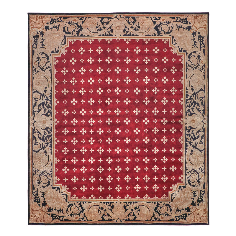 Hand-Knotted Red Wool 9'1" x 10' Area Rug