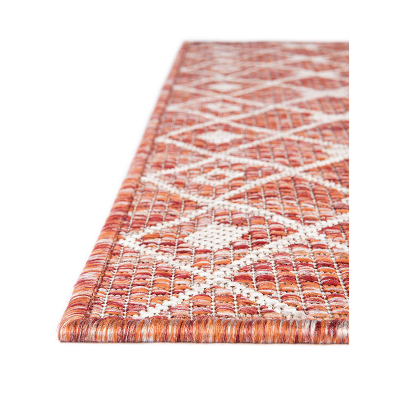 Tapis rouge rouille intérieur / extérieur Julieta, Rectangle 7 pi 1 po x 10 pi