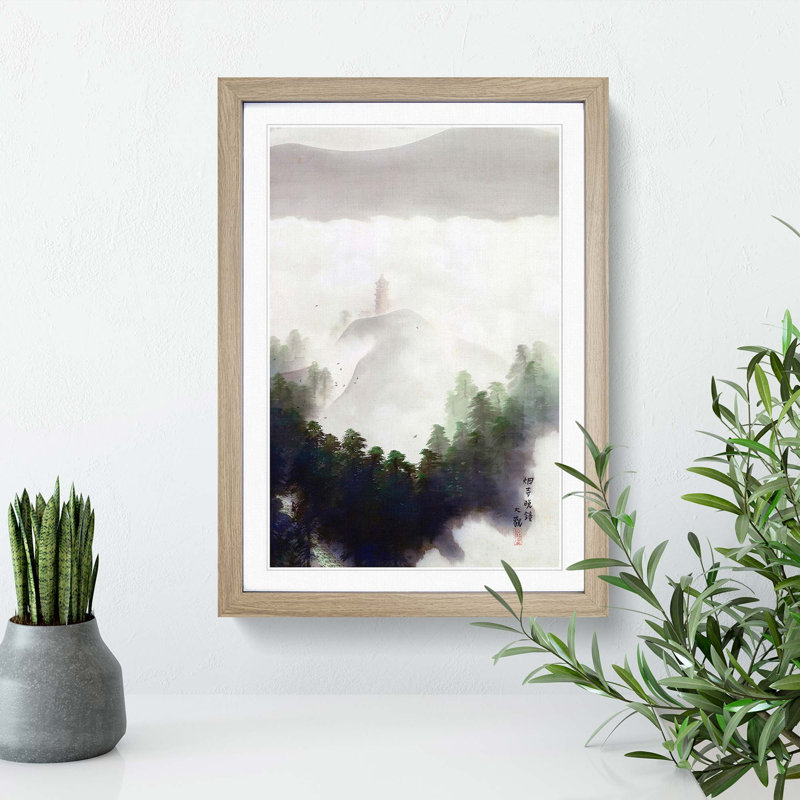 Distant Temple by Yokoyama Taikan - Picture Frame Painting Print, Oak Framed, 48cm H x 36cm W x 2cm D