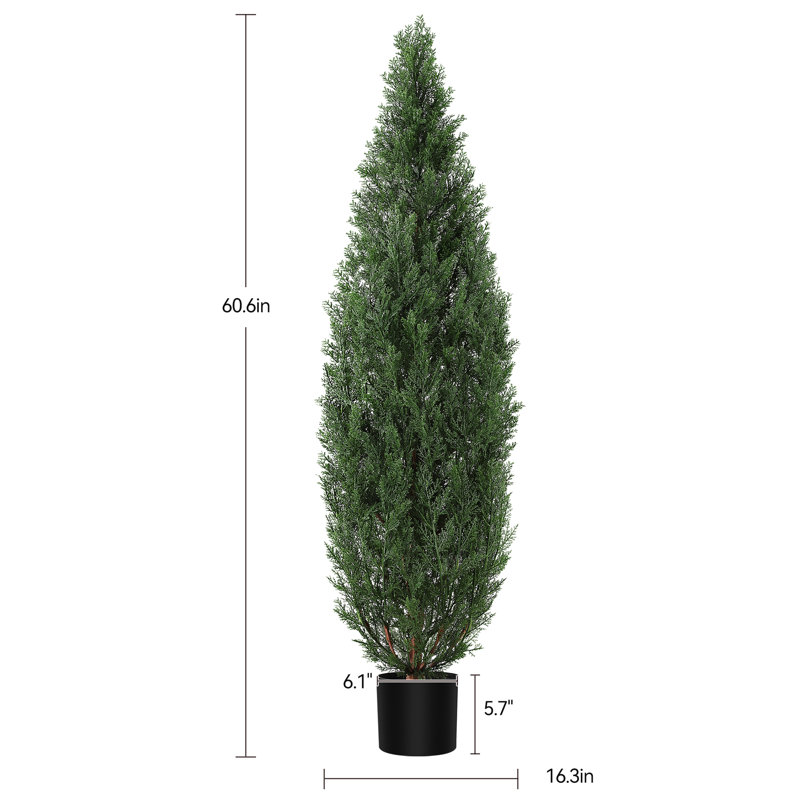 Artificial Topiary Tree 2-Set, Artificial Cedar Topiary Trees, 60.6" H x 16.3" W x 16.3" D