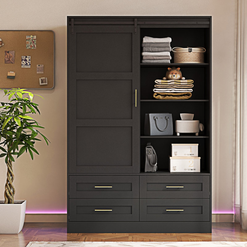 Armoire de rangement haute avec garde-robe, Noir