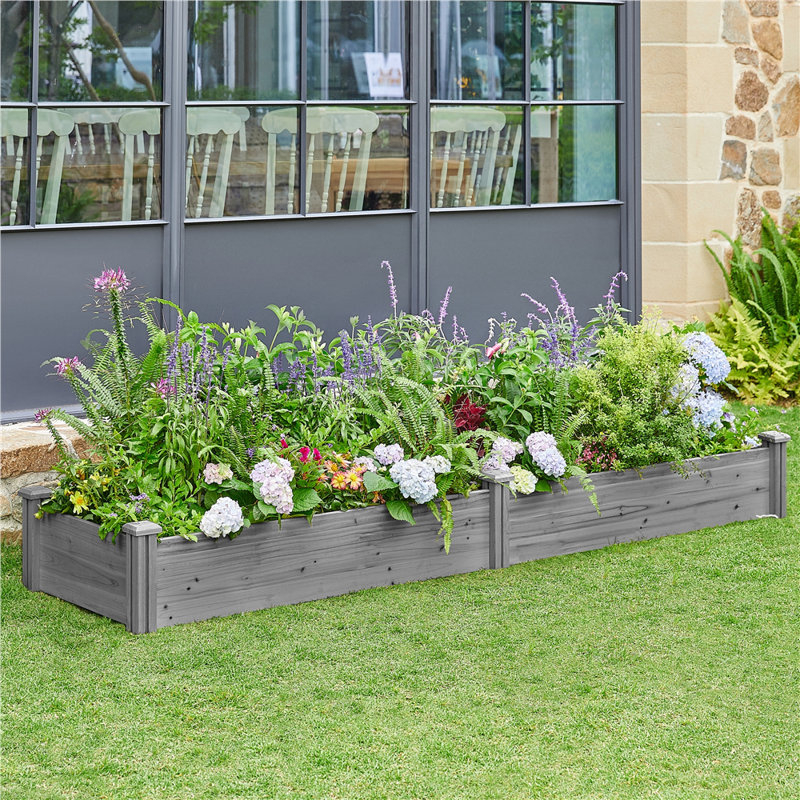 Cisbrough Multi-sized Outdoor Fir Wood Elevated Planter Box for Yard, Gray, 11" H X 95" W X 25" D