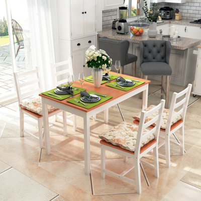 Ensemble de salle à manger 5 pièces, mobilier moderne en bois, table blanche rustique pour 4 personnes, chaises de cuisine, idéal pour les petits espaces.