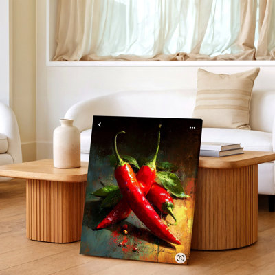 Red Chili Pepper Still Life Painting Kitchen Decor Canvas Print Poster Wall Art, Decorative Home Accent, Kitchen, Dining Room and Breakfast Nook Decor, Gallery Wall Artwork