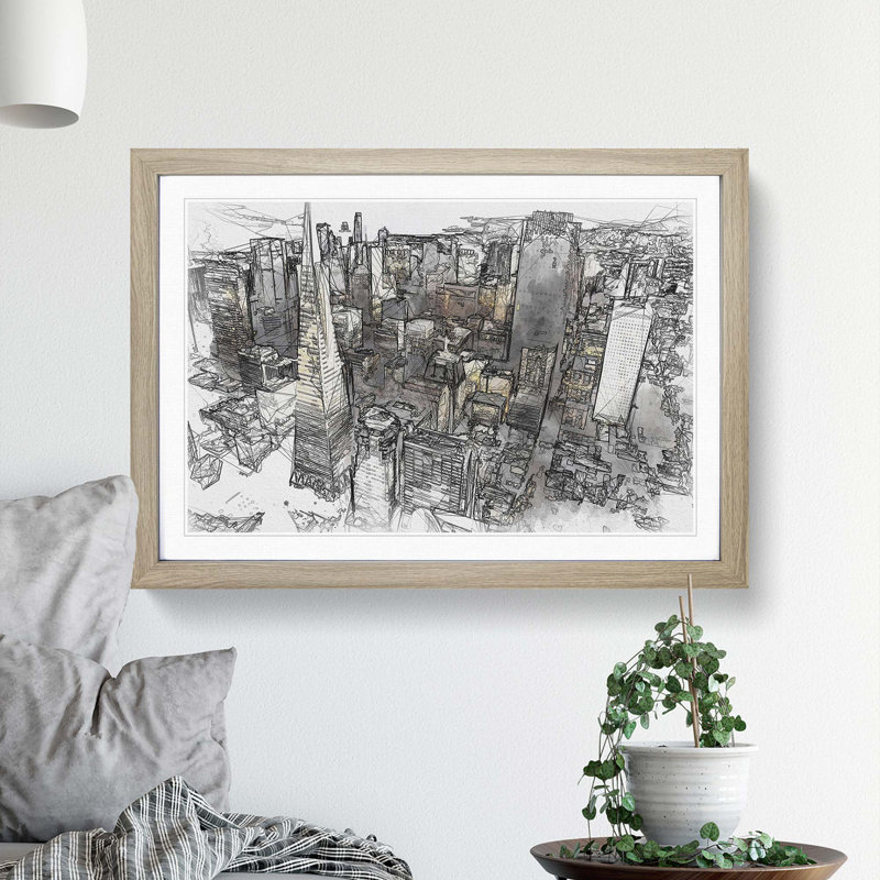 The San Francisco Skyline in Abstract - Picture Frame Graphic Art Print, Oak, 60cm H x 91cm W x 2cm D