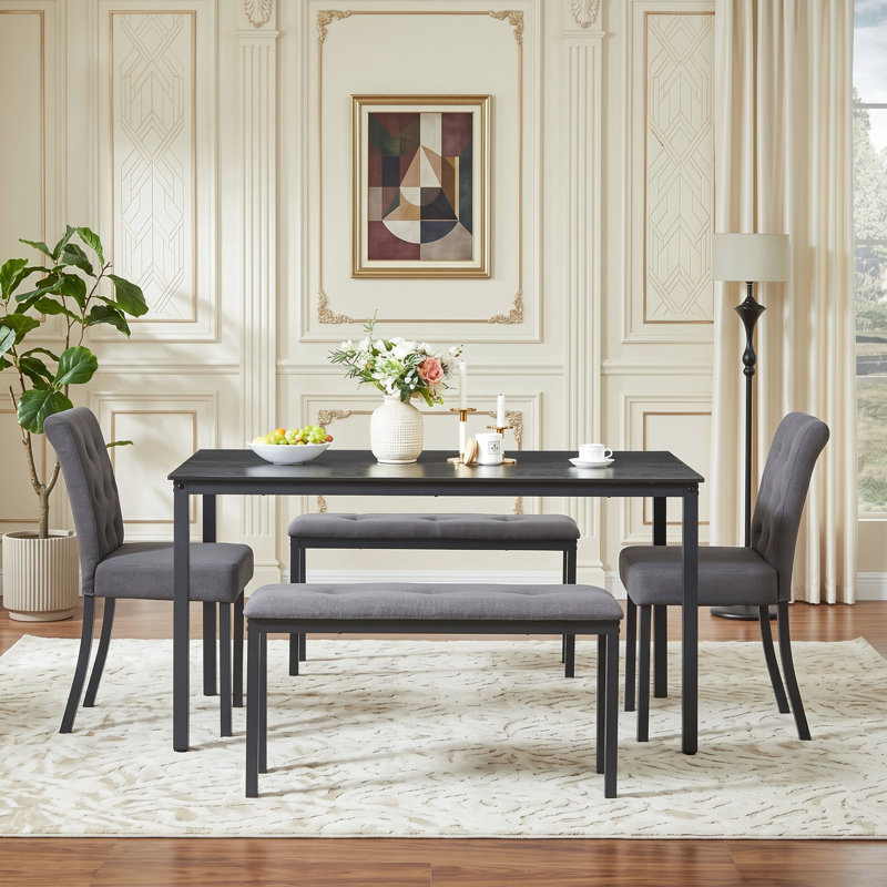 Ensemble de table de salle à manger 5 pièces avec 2 bancs et 2 chaises rembourrées