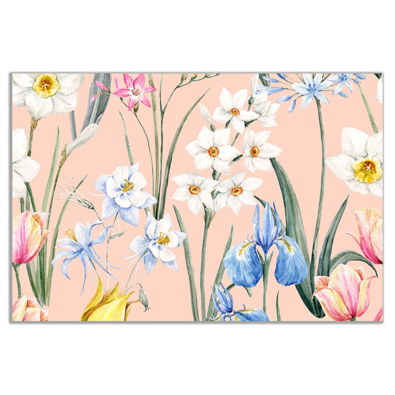 Watercolour Botanical Flowers - Wrapped Canvas Print, 20cm H x 31cm W