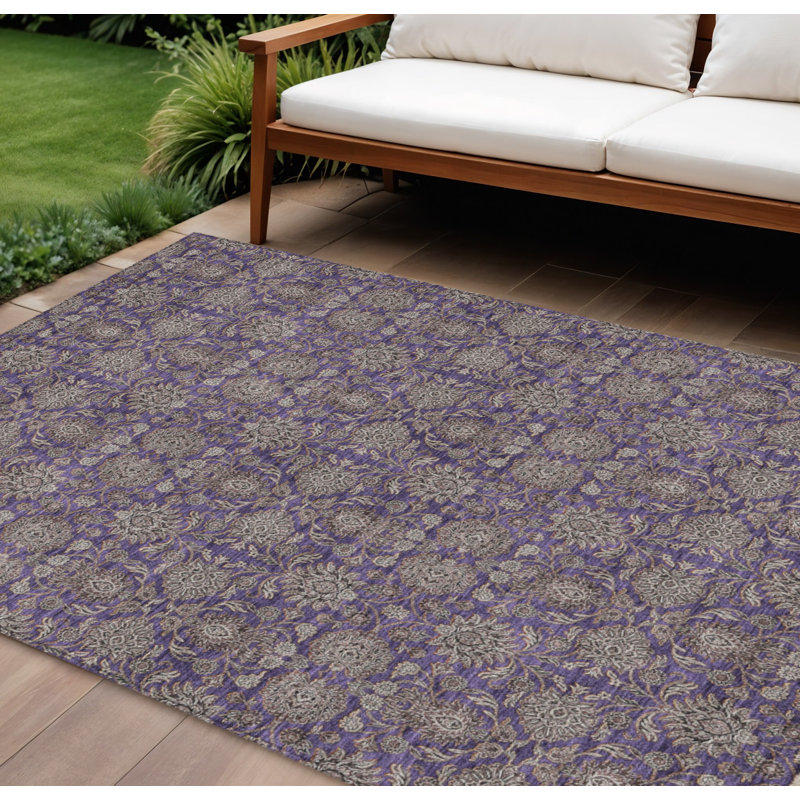 Tapis d'intérieur lavable floral beige et taupe 8 pi x 10 pi
