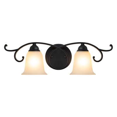 21.42" Vintage 2-Light Matte Black Bathroom Vanity Light, Farmhouse Wall Sconce with Frosted Bell Glass Shades, Rustic Iron Wall Mount Fixture for Mirror Bedroom Hallway Entryway