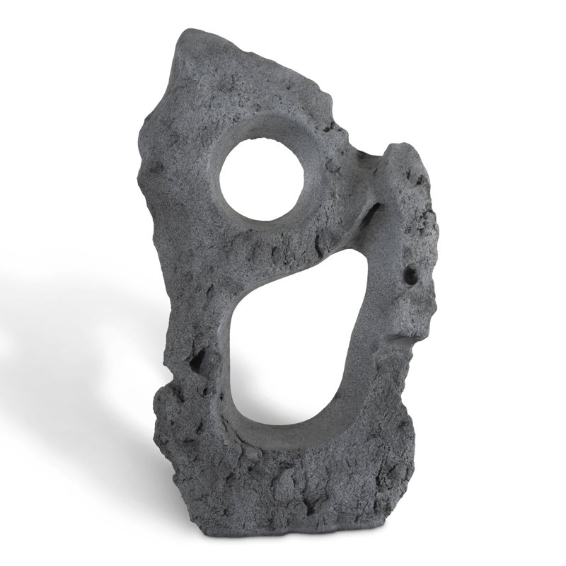Colossal Cast Stone Sculpture, Two Holes, Charcoal Stone