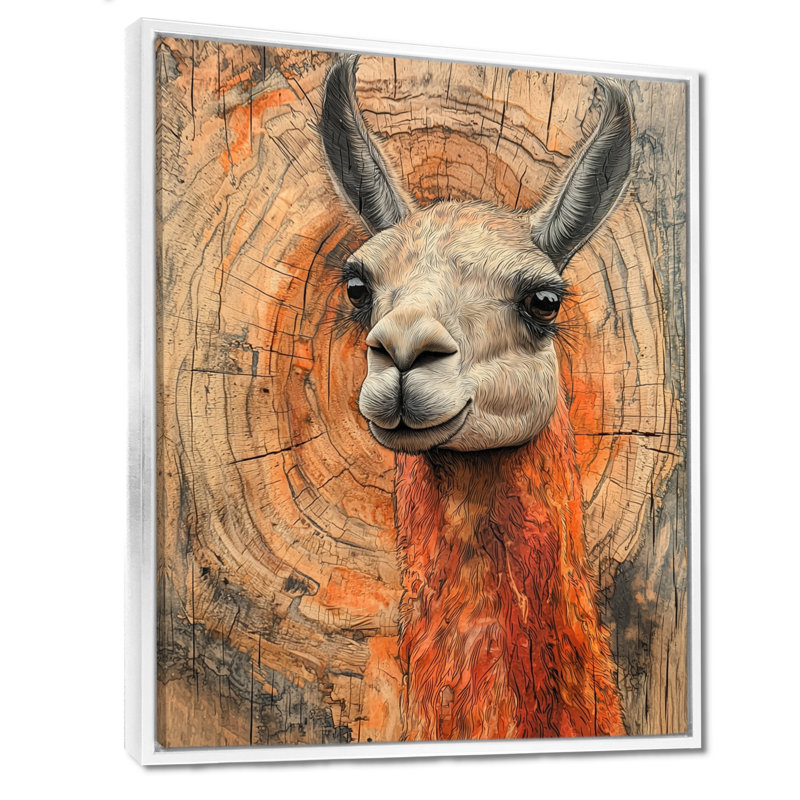 Gillison Llama Portrait At The Mountain, H 44 po x l 34 po, Reproduction avec cadre flottant, Blanc