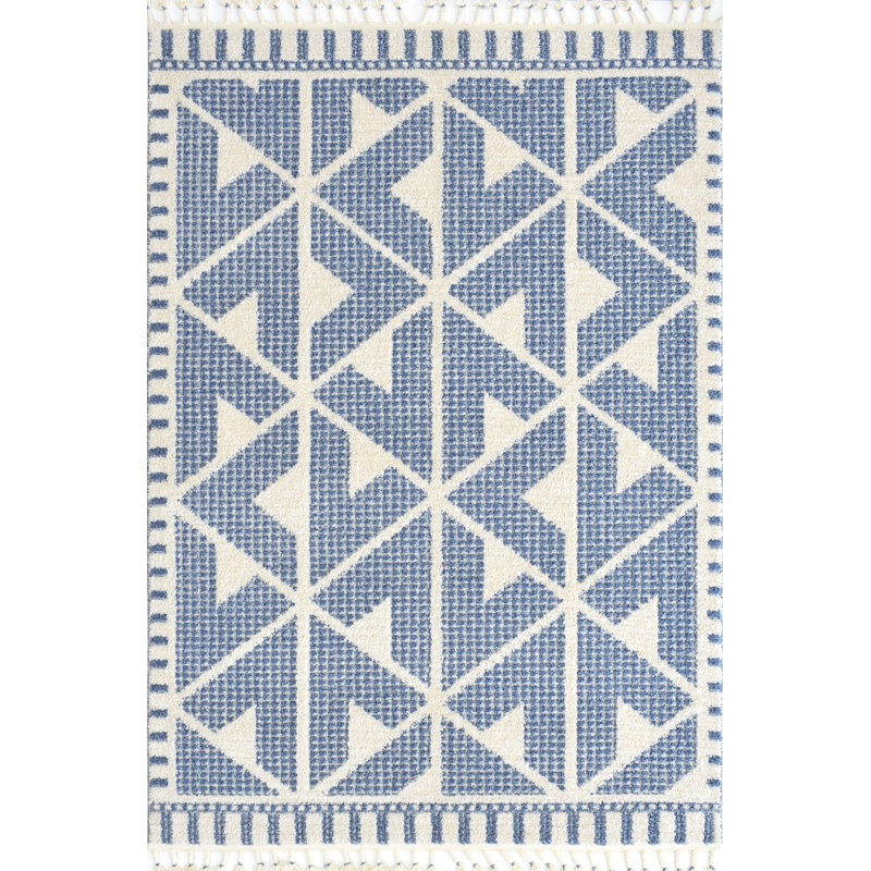 Kellda Geometric Machine Woven Polypropylene/Polyester Area Rug in Blue, Rectangle 8'3" x 10'