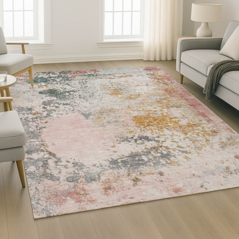 Premium Machine Washable Mayfield AMF2070 Abstract Rug, Pink, 10' x 14'