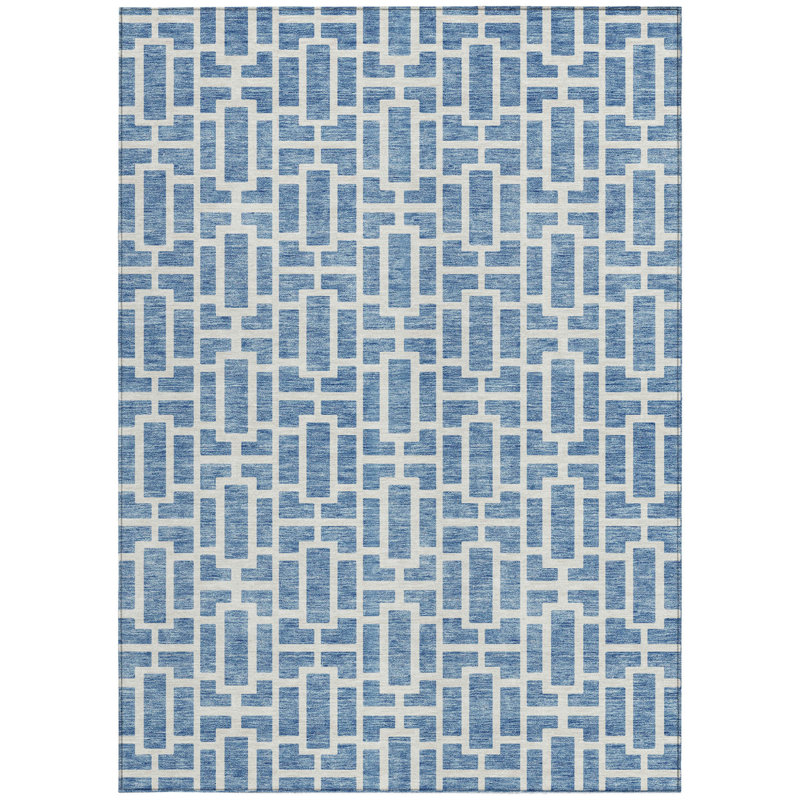 Tapis d'intérieur lavable à motif géométrique bleu denim 5 pi x 8 pi