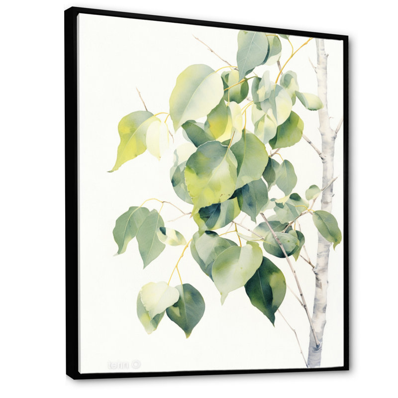 «White Green Minimalisme Eucalyptus Essence» sur toile, H 20 po x l 12 po x P 1,5 po, Cadre flottant noir