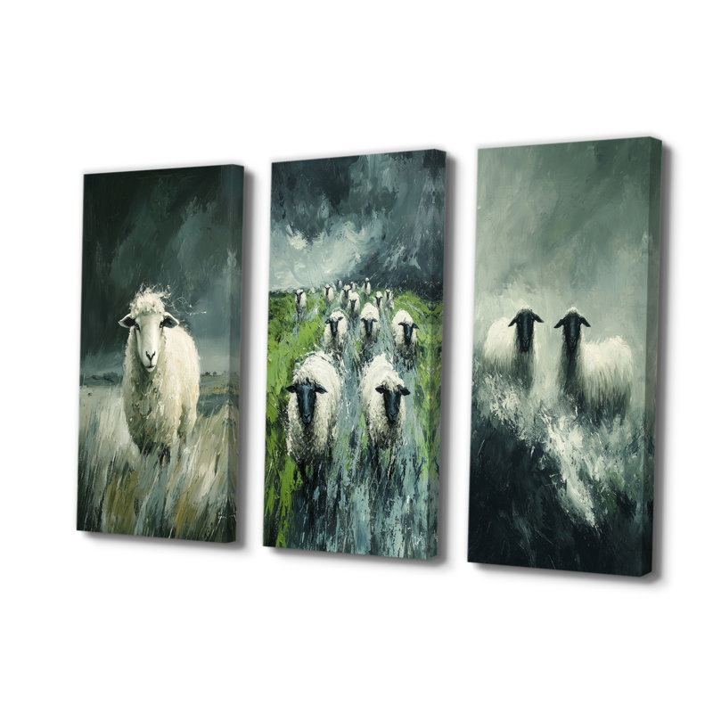 Collection de décorations murales Stormy Pasture Of Sheep I - Sheep, H 28 po x l 36 po, Toile tendue, Ne s’applique pas