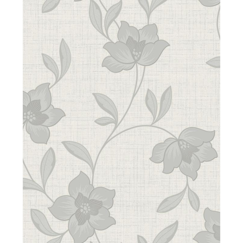 Larson Charcoal Floral Wallpaper, Silver