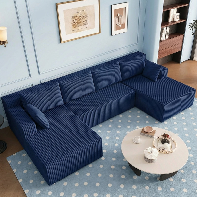 Canapé modulaire de 124 po Cloud, siège profond, canapé modulaire en U en velours côtelé, canapé dans une boîte, aucun assemblage requis pour le salon