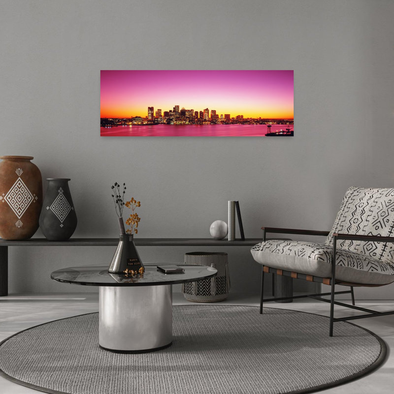 Coucher de soleil, Boston, Massachusetts, États-Unis, architecture contemporaine, art mural urbain, H 12 po x l 36 po