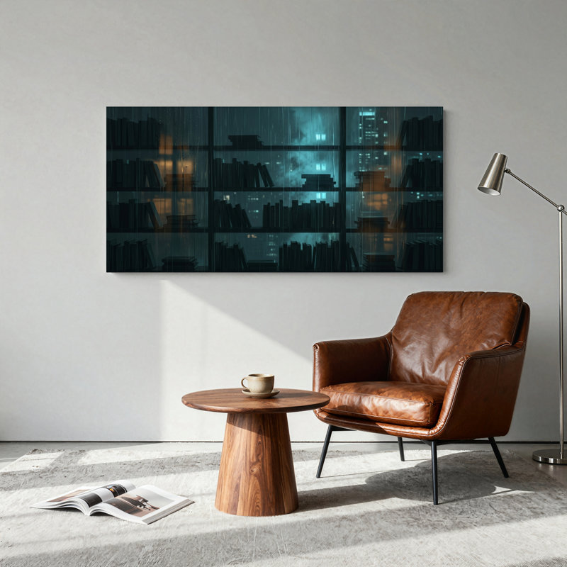 Ensemble de 1 tableau sur toile « Bibliothèque sombre », L 58 po x H 28 po, Wrapped Canvas