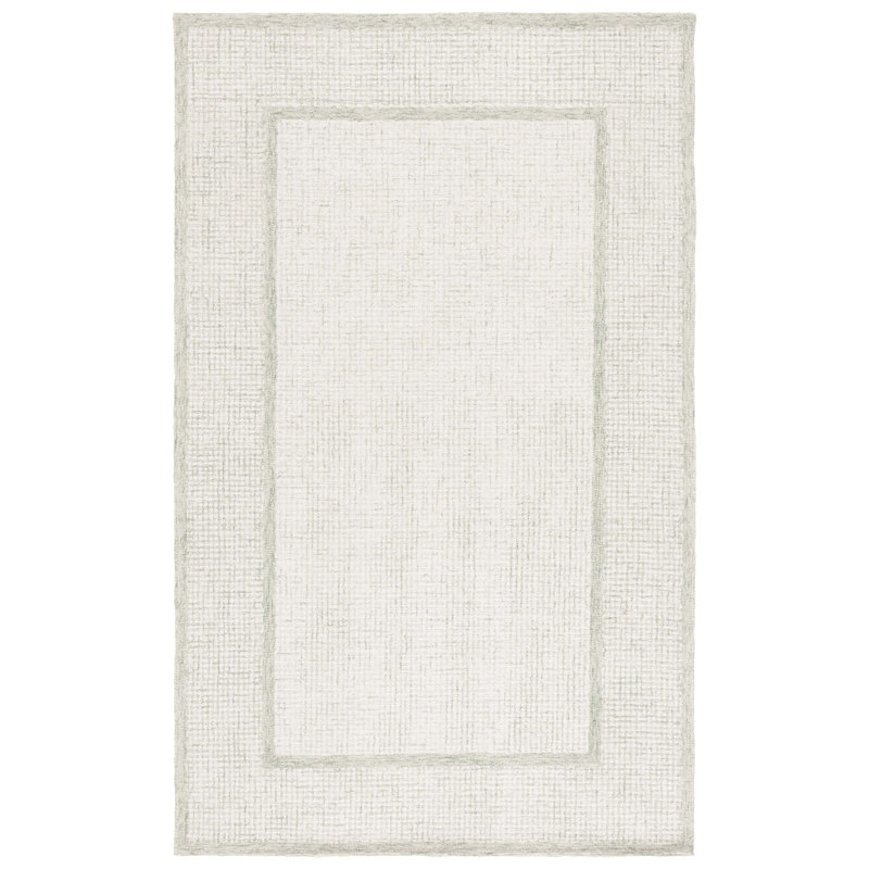 Laine de pin touffetée à la main 703 Coton Tapis géométrique en latex sauge / ivoire, Rectangle 8 pi x 10 pi