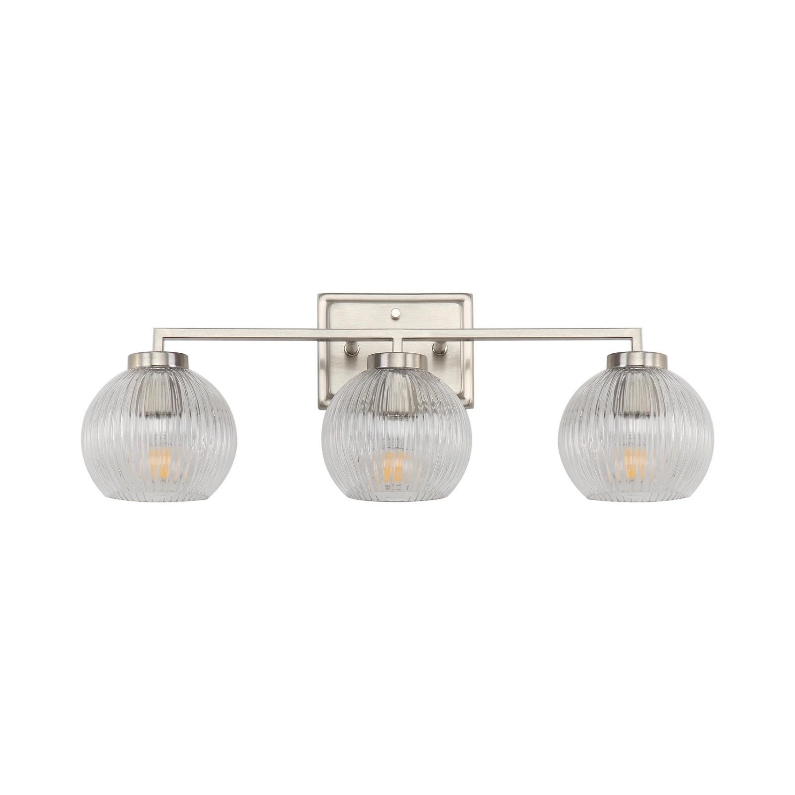 Deana 3 Light Bath Vanity with Ribbed Clear Shade, Pewter