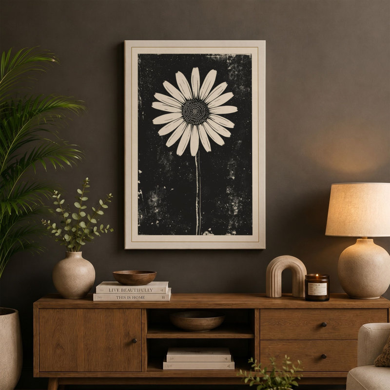 Solitary Daisy Botanical - Wrapped Canvas, 36x24 - 91.4 x 61.0 cm, Teal Border