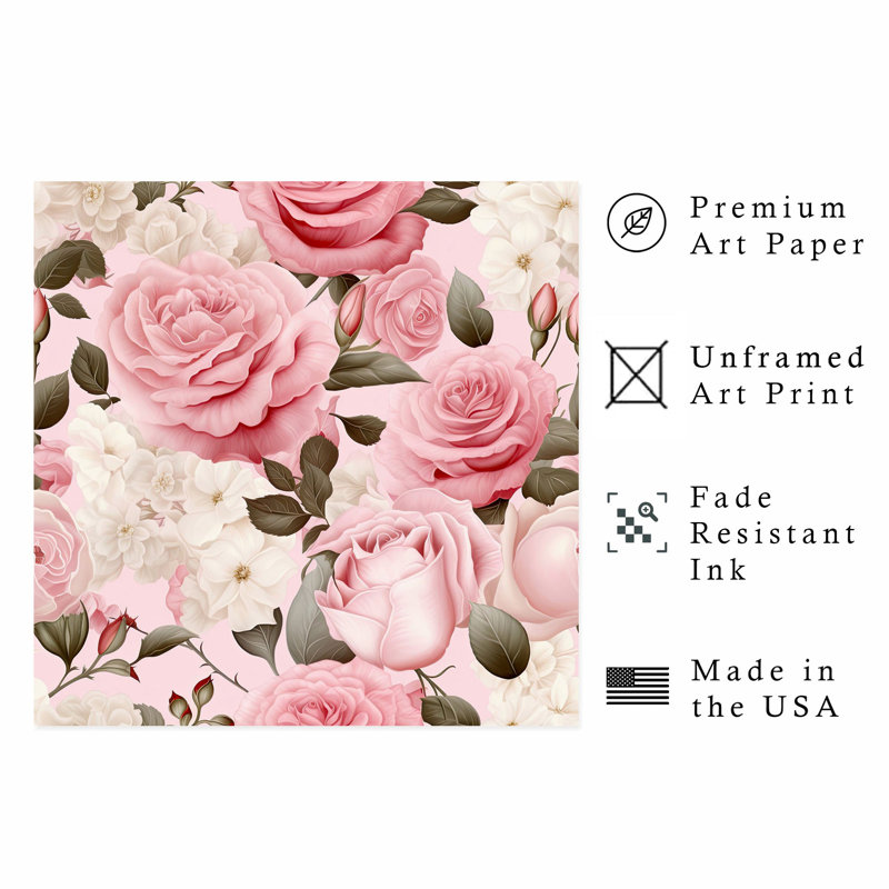 Impression florale de roses neutres florales, H 10 po x l 10 po