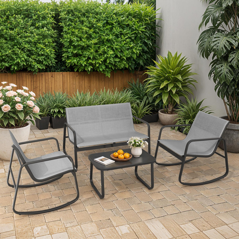 Ensemble de conversation extérieur avec causeuse, fauteuil et table, Gris