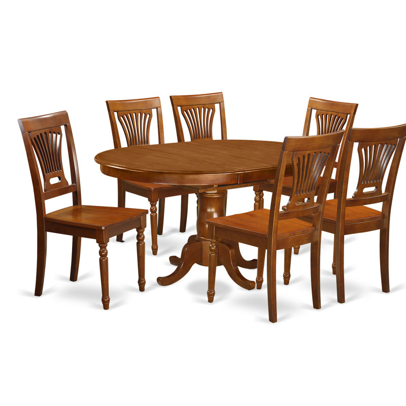 Ensemble de table de salle à manger 7 pièces composé d'une table ovale en bois avec feuille papillon et 6 chaises de salle à manger, brun selle