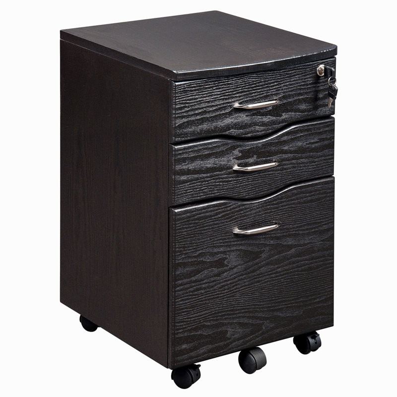 Espresso 3-Drawer Lockable Mobile Filing Cabinet