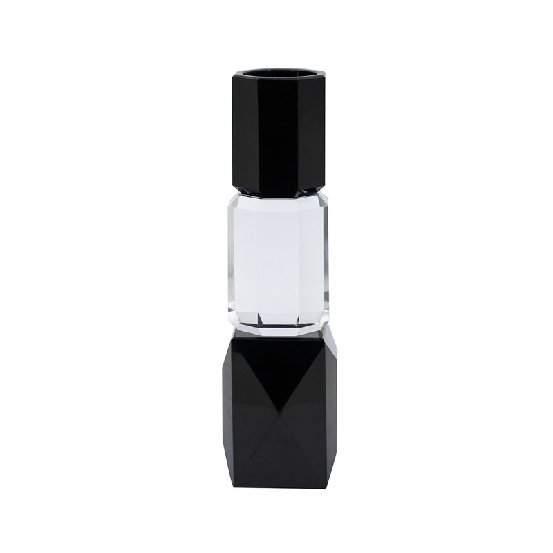 Ensemble de 6 bougeoirs géométriques en verre - Finition transparente et noire