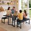 Ensemble de table de salle à manger 63 "pour 4-6, table de cuisine extensible 3 pièces avec 2 bancs rembourrés, ensemble de table de salle à manger extensible avec cadre en métal et panneau de fibres à densité moyenne, noir